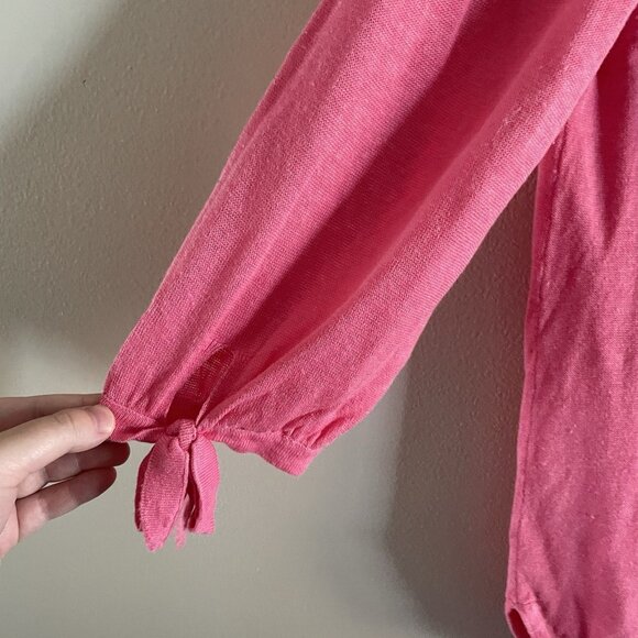 Talbots Women M Pink Split Neckline 3/4 Tie Sleeves Hamptons Linen Sweater - Picture 4 of 9